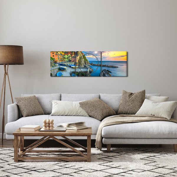 Obraz - Wioska śródziemnomorska (z zegarem) (90x30 cm)
