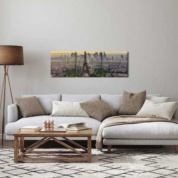 Obraz - Panorama Paryża (z zegarem) (90x30 cm)