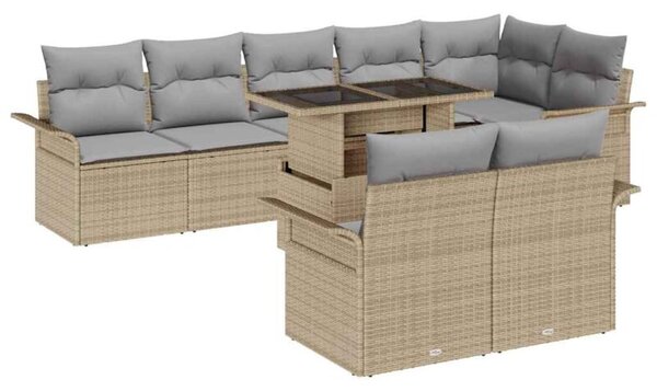 Zestaw Mebli Ogrodowych Komplet Wypoczynkowy Z Poduszkami 9-Częściowy Beżowy Rattan Na Taras Balkon Ogród