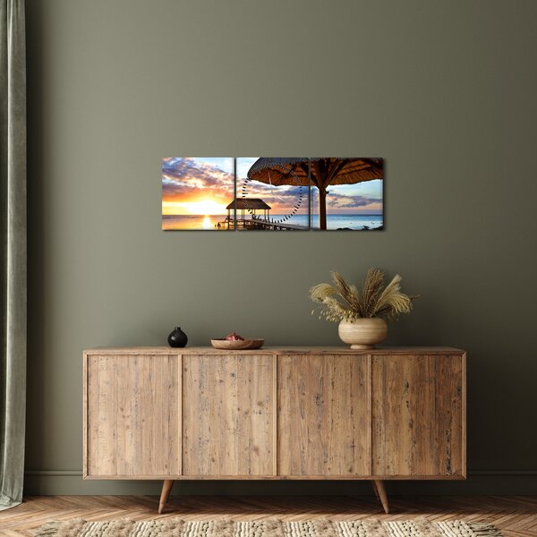 Obraz - Zachód słońca na Mauritiusie (z zegarem) (90x30 cm)