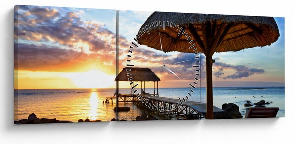 Obraz - Zachód słońca na Mauritiusie (z zegarem) (90x30 cm)