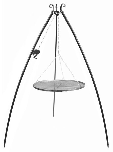 Grill na trójnogu z kołowrotkiem 200 cm, LARGO, ruszt stal naturalna, 60 cm | TYLETEGOTU
