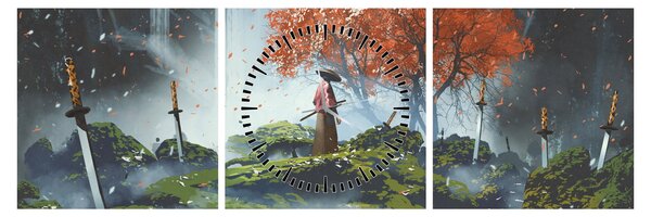 Obraz - Ilustracja przedstawiająca Ogród Mieczy (z zegarem) (90x30 cm)