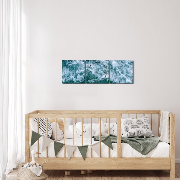 Obraz - Fale oceanu (z zegarem) (90x30 cm)