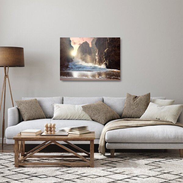 Obraz na szkle - Skały i fale oceanu (70x50 cm)