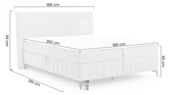 Łóżko kontynentalne Wasil 180x200 z pojemnikami - popielaty welur hydrofobowy Element 24