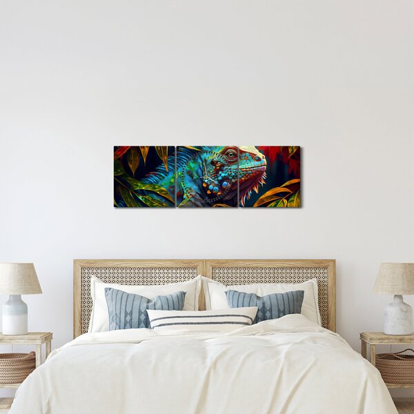 Obraz - Kolorowa iguana (z zegarem) (90x30 cm)