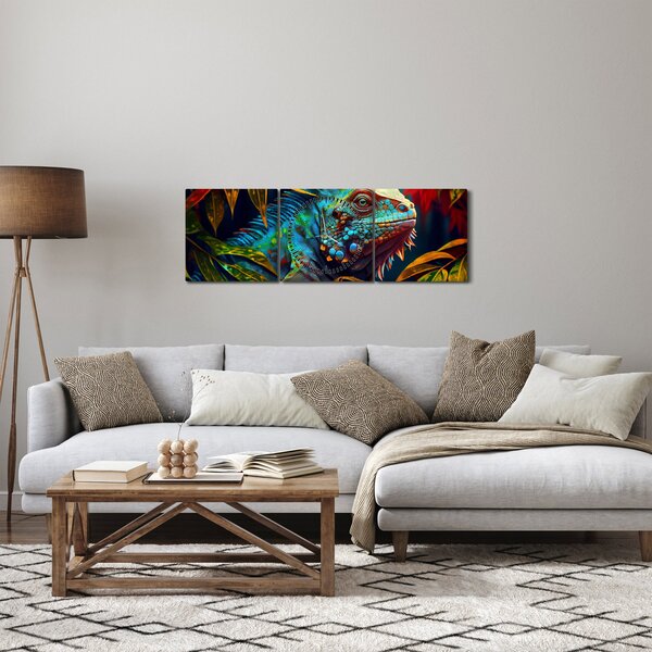 Obraz - Kolorowa iguana (z zegarem) (90x30 cm)