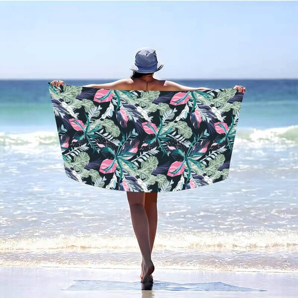 Szybkoschnący ręcznik plażowy NIGHT BLOSSOM 100x180 cm czarny, 100% mikrofibra