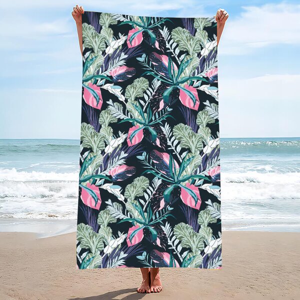 Szybkoschnący ręcznik plażowy NIGHT BLOSSOM 100x180 cm czarny, 100% mikrofibra