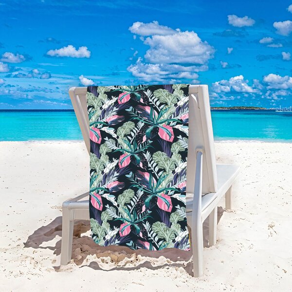 Szybkoschnący ręcznik plażowy NIGHT BLOSSOM 100x180 cm czarny, 100% mikrofibra