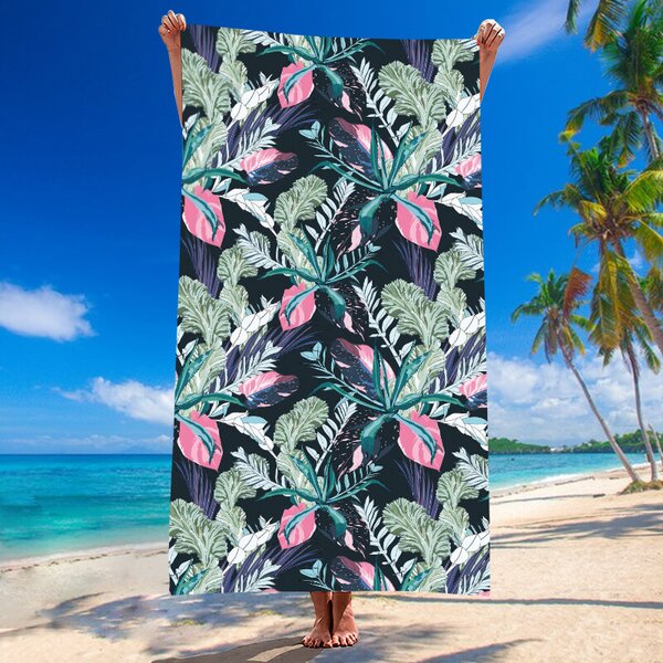Szybkoschnący ręcznik plażowy NIGHT BLOSSOM 100x180 cm czarny, 100% mikrofibra