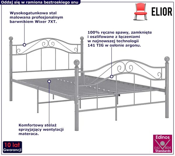 Szare metalowe łóżko w stylu loftowem 120x200 cm K6-M72