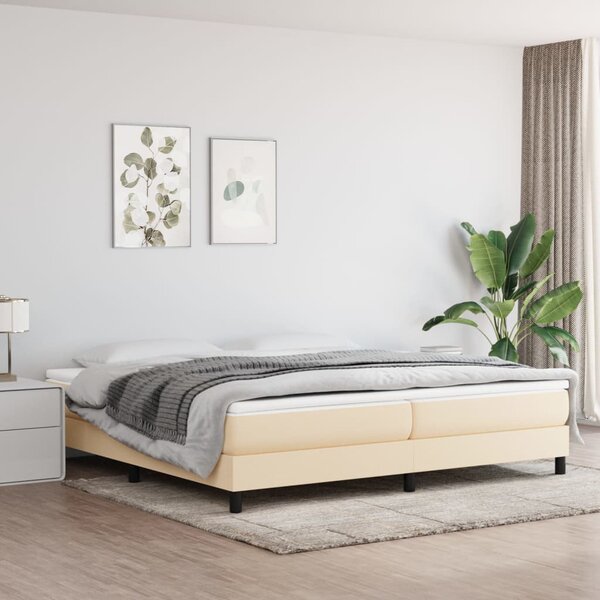 Rama łóżka, kremowa, 200x200 cm, obita tkaniną