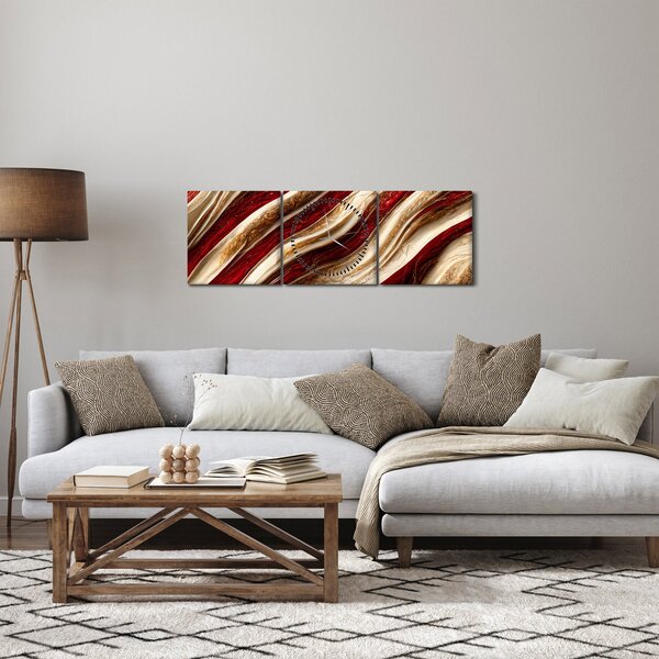 Obraz - Złoto - biała tekstura (z zegarem) (90x30 cm)