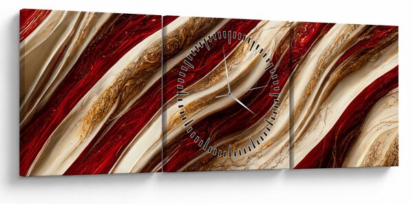Obraz - Złoto - biała tekstura (z zegarem) (90x30 cm)