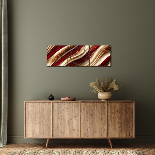 Obraz - Złoto - biała tekstura (z zegarem) (90x30 cm)