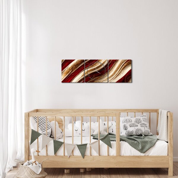 Obraz - Złoto - biała tekstura (z zegarem) (90x30 cm)