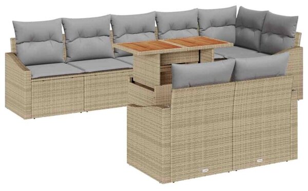 Zestaw Mebli Ogrodowych Komplet Wypoczynkowy 9-Częściowy Beżowy Rattan Na Taras Balkon Ogród