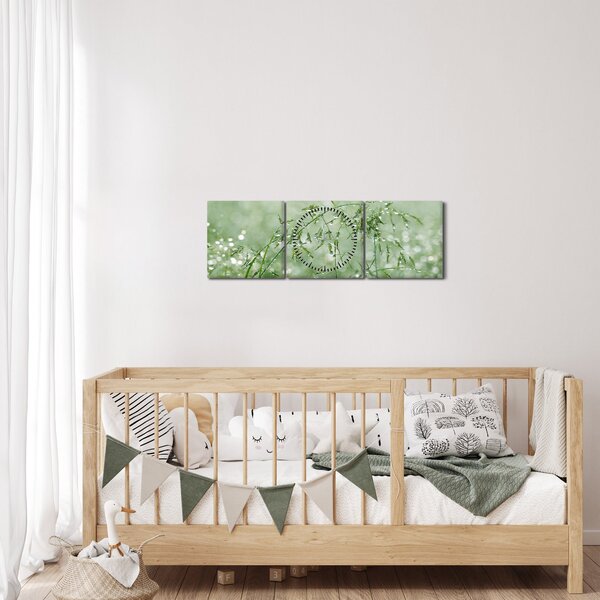 Obraz - Poranna rosa na źdźbłach trawy (z zegarem) (90x30 cm)