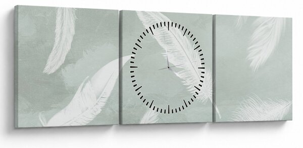Obraz - Białe pióra (z zegarem) (90x30 cm)