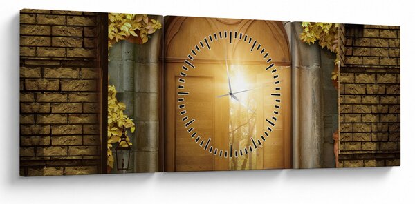 Obraz - Brama w lesie (z zegarem) (90x30 cm)