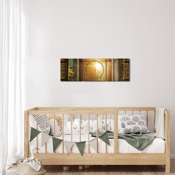 Obraz - Brama w lesie (z zegarem) (90x30 cm)