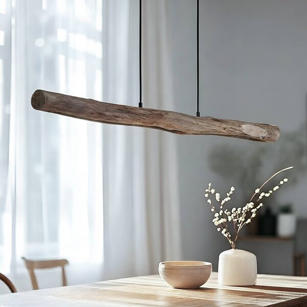 Lampa wisząca Nekala Lindby, możliwość ściemniania, czarny, salon / jadalnia, drewno, skandynawski
