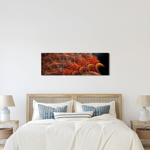 Obraz - Abstrakcyjna imitacja piór (z zegarem) (90x30 cm)
