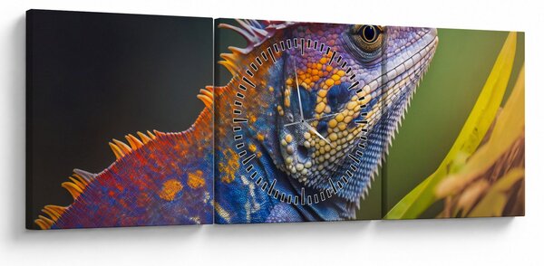 Obraz - Kolorowy legwan (z zegarem) (90x30 cm)