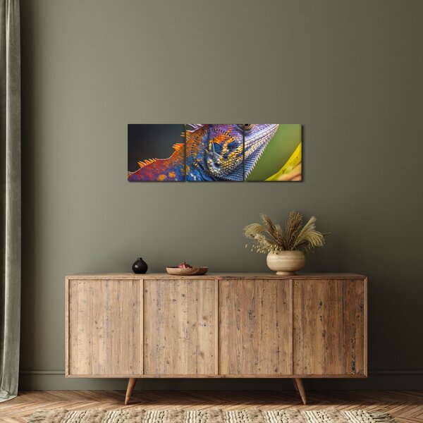 Obraz - Kolorowy legwan (z zegarem) (90x30 cm)