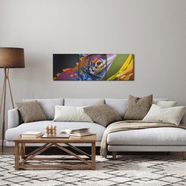 Obraz - Kolorowy legwan (z zegarem) (90x30 cm)