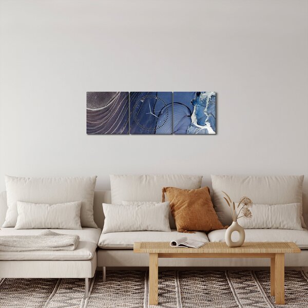 Obraz - Atrament marmurkowy (z zegarem) (90x30 cm)