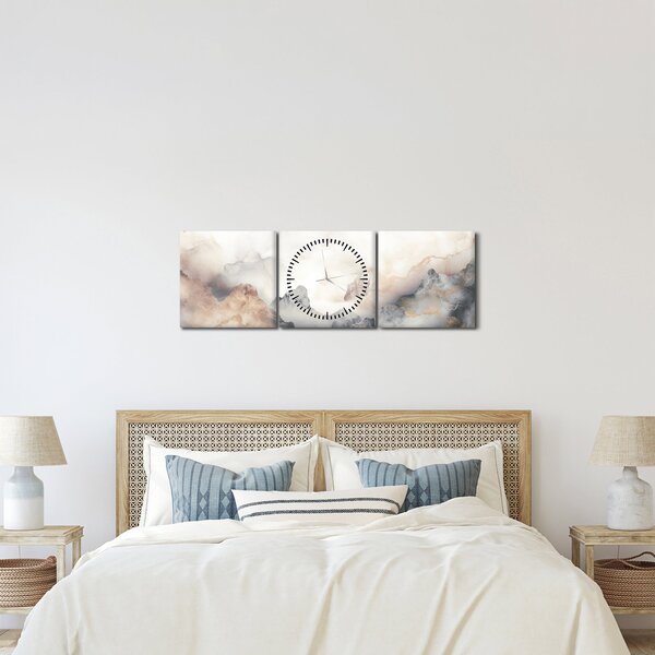 Obraz - Górska abstrakcja z teksturą marmuru (z zegarem) (90x30 cm)