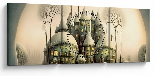 Obraz - Bajkowe domki (z zegarem) (90x30 cm)