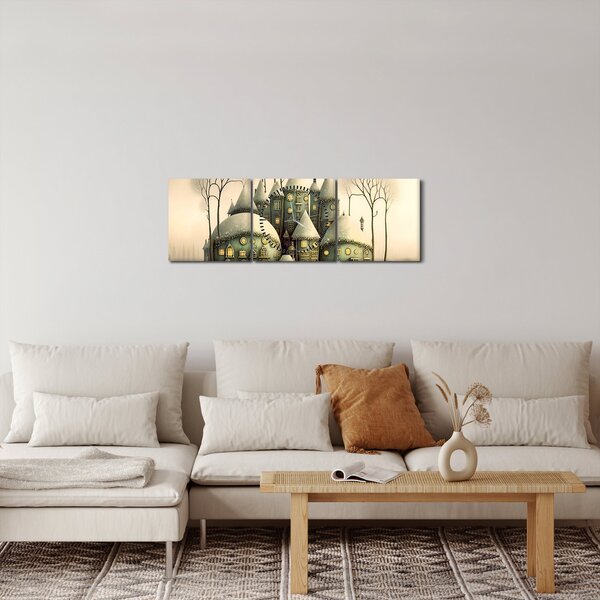 Obraz - Bajkowe domki (z zegarem) (90x30 cm)