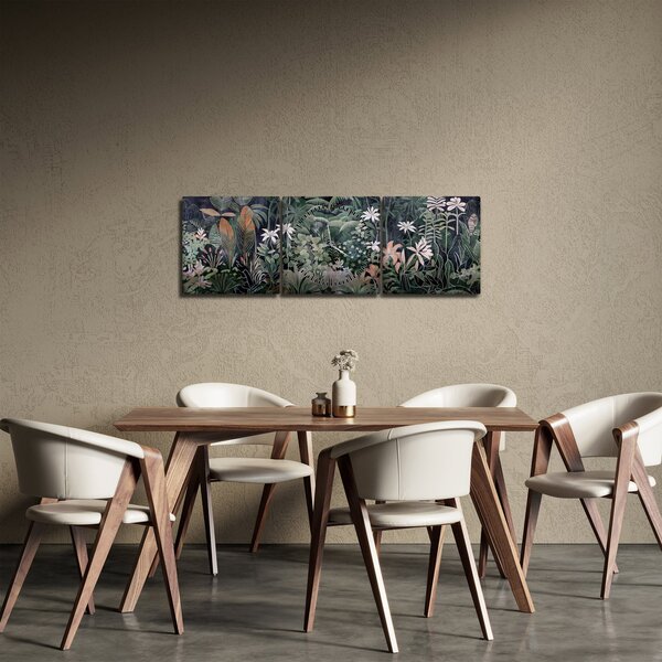 Obraz - Malowany wzór dżungli (z zegarem) (90x30 cm)