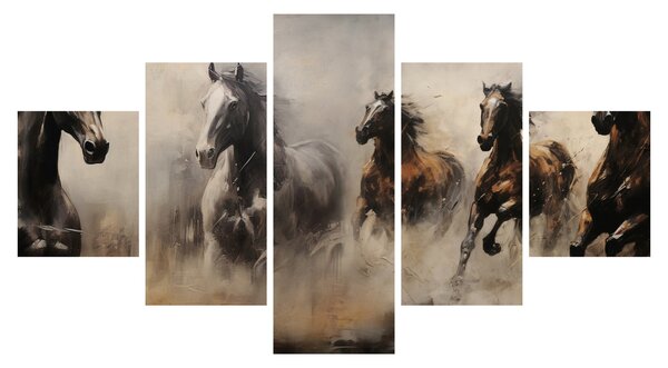 Obraz - Obraz olejny przedstawiający konie (125x70 cm)