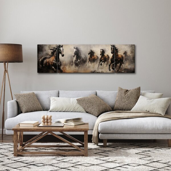 Obraz - Obraz olejny przedstawiający konie (170x50 cm)