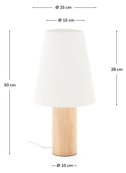 Biała/w naturalnym kolorze lampa stołowa z litego drewna kauczukowego z tekstylnym kloszem (wysokość 49,5 cm) Marga – Kave Home