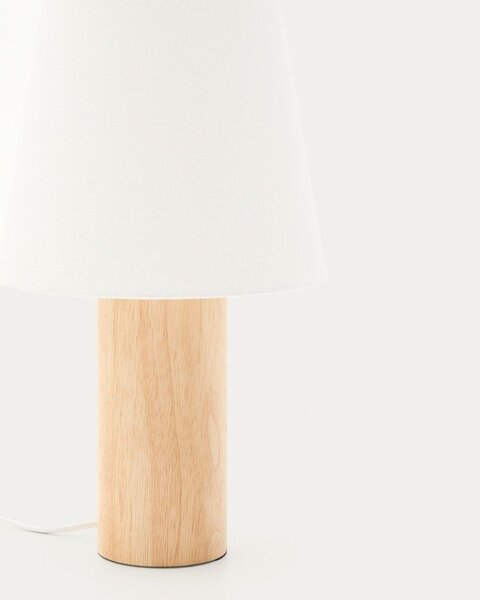 Biała/w naturalnym kolorze lampa stołowa z litego drewna kauczukowego z tekstylnym kloszem (wysokość 49,5 cm) Marga – Kave Home