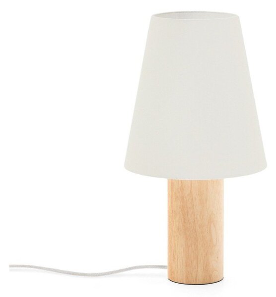 Biała/w naturalnym kolorze lampa stołowa z litego drewna kauczukowego z tekstylnym kloszem (wysokość 49,5 cm) Marga – Kave Home