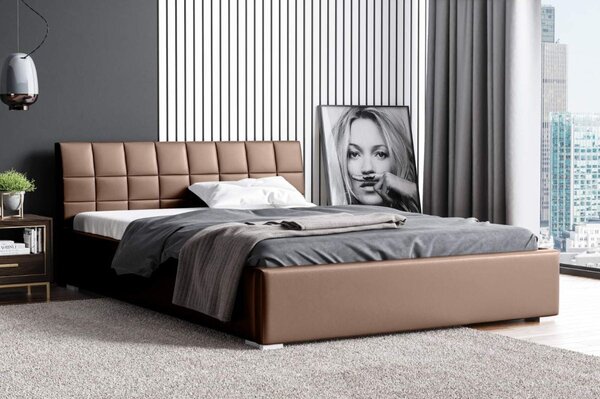 Łóżko tapicerowane pikowane Kendi 160x200 Brązowe Metalowy Stelaż