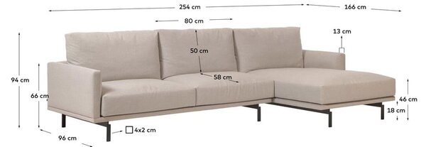Beżowy narożnik Kave Home Galene, lewy róg, 254 cm