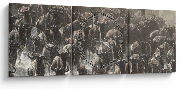 Obraz - Stado antylop gnu (z zegarem) (90x30 cm)