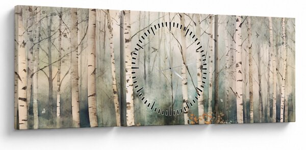 Obraz - Rysowanie wzoru lasu (z zegarem) (90x30 cm)