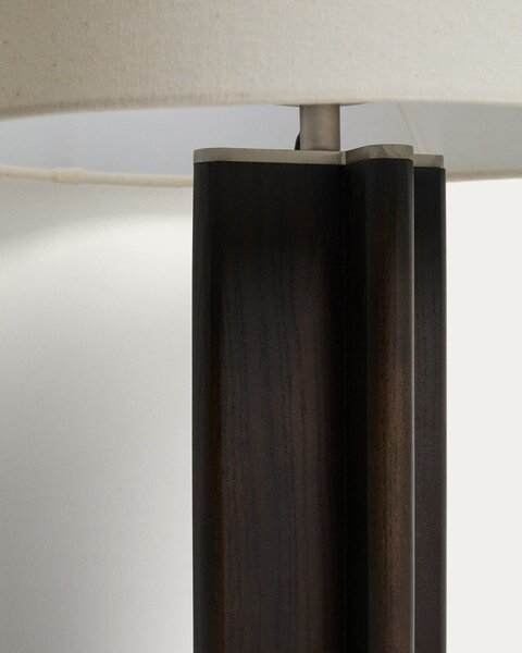 Biała/ciemnobrązowa lampa stołowa z litego drewna kauczukowego z tekstylnym kloszem (wysokość 48 cm) Niani – Kave Home