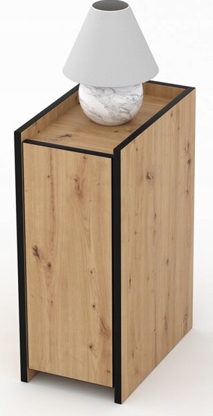 Stolik nocny "NARROW" dąb artisan + czarny, wąski 25cm