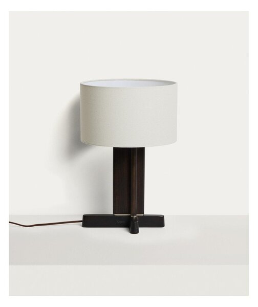 Biała/ciemnobrązowa lampa stołowa z litego drewna kauczukowego z tekstylnym kloszem (wysokość 48 cm) Niani – Kave Home