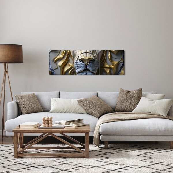 Obraz - Głowa Lwa (z zegarem) (90x30 cm)